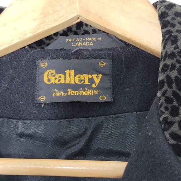 Gallery Vintage Black Button-Down Retro Wool Blend Leopard Print Collar Jacket - Picture 3 of 11